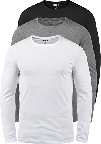 !Solid Basal Herren Longsleeve Langarm Shirt Mit Rundhalsausschnitt Aus 100% Baumwolle 3er Pack, Größe:XXL, Farbe:3er-Box-3 von !Solid