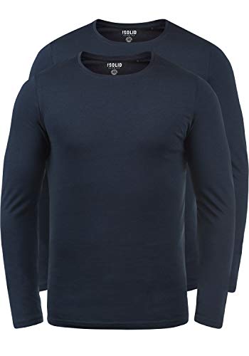 Solid Basal Herren Longsleeve Langarmshirt Shirt Basic Aus 100% Baumwolle Mit Rundhalsausschnitt Im 2er Pack, Größe:M, Farbe:Insignia Blue (1991) von Solid