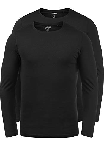 !Solid Basal Herren Longsleeve Langarmshirt Shirt Basic Aus 100% Baumwolle Mit Rundhalsausschnitt Im 2er Pack, Größe:XL, Farbe:Black (9000) von !Solid