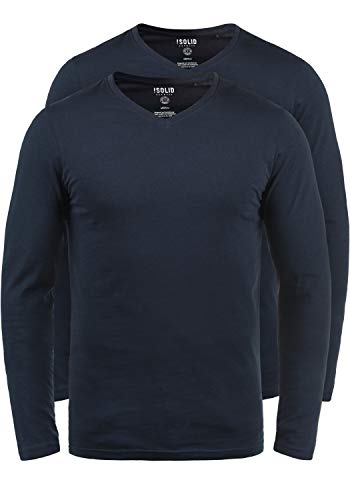 Solid Basil Herren Longsleeve Langarmshirt Shirt Basic Aus 100% Baumwolle Mit V- Ausschnitt Im 2er Pack, Größe:M, Farbe:Insignia Blue (1991) von Solid