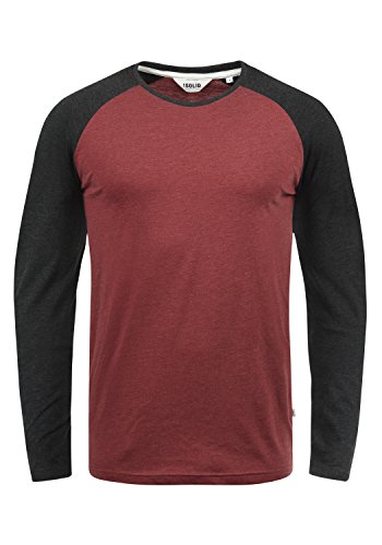 Solid Bastien Herren Longsleeve Langarmshirt Shirt Mit Rundhalskragen, Größe:L, Farbe:Wine Red Melange (8985) von Solid