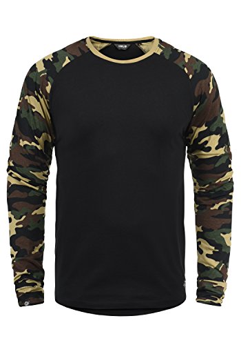 Solid Cajus Herren Longsleeve Langarmshirt Shirt mit Camouflage-Muster und Rundhalsausschnitt, Größe:M, Farbe:Black Dusty (D9000) von Solid