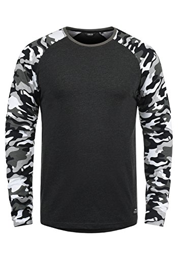Solid Cajus Herren Longsleeve Langarmshirt Shirt mit Camouflage-Muster und Rundhalsausschnitt, Größe:M, Farbe:Dark Grey Melange (8288) von Solid