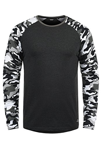 Solid Cajus Herren Longsleeve Langarmshirt Shirt mit Camouflage-Muster und Rundhalsausschnitt, Größe:S, Farbe:Dark Grey Melange (8288) von Solid