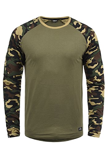 Solid Cajus Herren Longsleeve Langarmshirt Shirt mit Camouflage-Muster und Rundhalsausschnitt, Größe:L, Farbe:Dusty Oliv (3784) von Solid