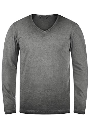 Solid Cornelio Herren Longsleeve Langarmshirt Shirt mit V-Ausschnitt, Größe:L, Farbe:Dark Grey (193906) von Solid