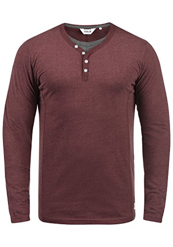 Solid Doriano Herren Longsleeve Langarmshirt Shirt Mit Grandad-Ausschnitt, Größe:L, Farbe:Wine Red Melange (8985) von Solid