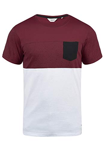 Solid Kold Herren T-Shirt Kurzarm Shirt Mit Streifen Und Rundhalsausschnitt 100% Baumwolle, Größe:XL, Farbe:Wine Red (0985) von Solid