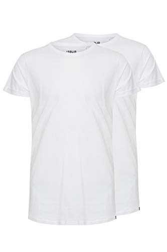 Solid Longo Herren T-Shirt Kurzarm Shirt Basic Multipack mit Rundhalsausschnitt, Größe:M, Farbe:White (0001) von Solid