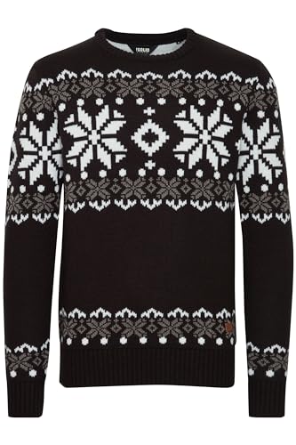 !Solid SDNorwig Herren Weihnachtspullover Norweger-Pullover Winter Strickpullover Grobstrick Pullover mit Stretch Rundhals-Ausschnitt Regular fit, Größe:L, Farbe:Black (9000) von !Solid