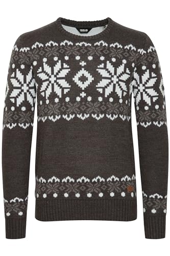 !Solid SDNorwig Herren Weihnachtspullover Norweger-Pullover Winter Strickpullover Grobstrick Pullover mit Stretch Rundhals-Ausschnitt Regular fit, Größe:M, Farbe:Dark Grey Melange (8288) von !Solid