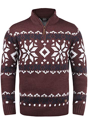 !Solid Norwin Herren Strickpullover Troyer Grobstrick Pullover mit Stehkragen, Größe:L, Farbe:Wine Red Melange (8985) von !Solid