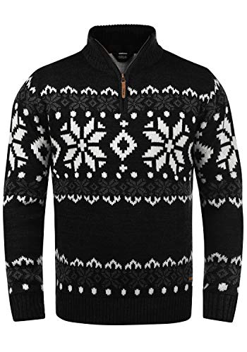 !Solid Norwin Herren Weihnachtspullover Norweger-Pullover Winter Strickpullover Troyer Grobstrick mit Stehkragen, Größe:L, Farbe:Black (9000) von !Solid