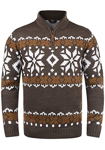 !Solid Norwin Herren Weihnachtspullover Norweger-Pullover Winter Strickpullover Troyer Grobstrick mit Stehkragen, Größe:L, Farbe:Coffee Bean Melange (8973) von !Solid