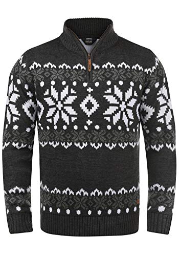 !Solid Norwin Herren Weihnachtspullover Norweger-Pullover Winter Strickpullover Troyer Grobstrick mit Stehkragen, Größe:L, Farbe:Dark Grey Melange (8288) von !Solid