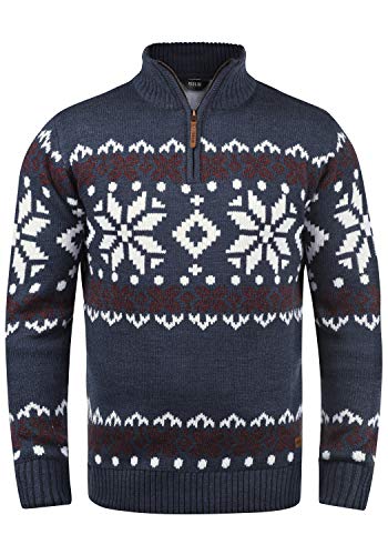 !Solid Norwin Herren Weihnachtspullover Norweger-Pullover Winter Strickpullover Troyer Grobstrick mit Stehkragen, Größe:L, Farbe:Insignia Blue Melange (8991) von !Solid