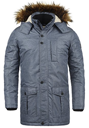 Solid Octavus Herren Winter Jacke Parka Mantel lange Winterjacke gefüttert mit Kunst-Fellkapuze, Größe:L, Farbe:Insignia Blue Melange (8991) von Solid