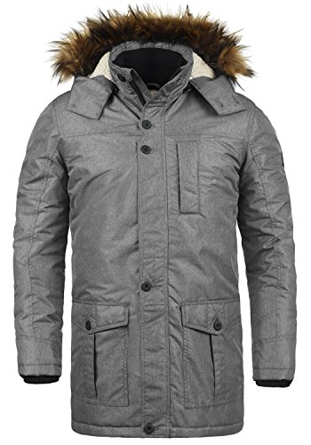 Solid Octavus Herren Winter Jacke Parka Mantel lange Winterjacke gefüttert mit Kunst-Fellkapuze, Größe:S, Farbe:Grey Melange (8236) von Solid