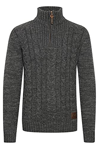 Solid Pankraz Herren Winter Pullover Strickpullover Troyer Grobstrick mit Zopfstrickmuster und Reißverschluss, Größe:M, Farbe:Dark Grey (2890) von Solid