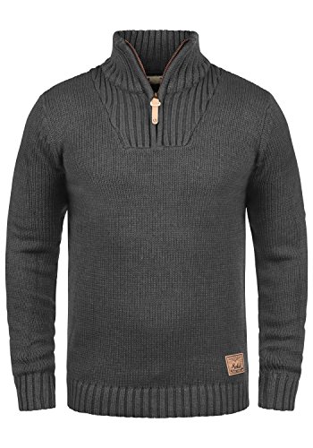 !Solid Petro Herren Winter Pullover Strickpullover Troyer Grobstrick mit Stehkragen und Reißverschluss, Größe:L, Farbe:Dark Grey Melange (8288) von !Solid