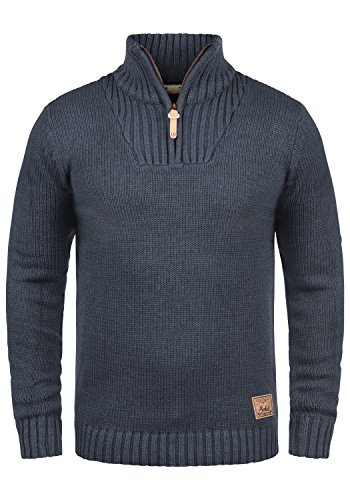 Solid Petro Herren Winter Pullover Strickpullover Troyer Grobstrick mit Stehkragen und Reißverschluss, Größe:L, Farbe:Insignia Blue Melange (8991) von Solid