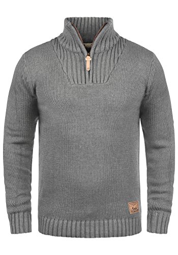 Solid Petro Herren Winter Pullover Strickpullover Troyer Grobstrick mit Stehkragen und Reißverschluss, Größe:XXL, Farbe:Grey Melange (8236) von Solid