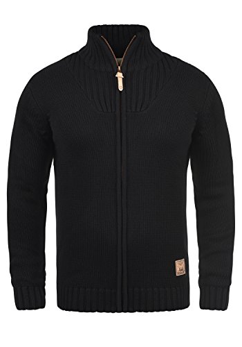 Solid Poul Herren Strickjacke Cardigan Grobstrick Winter Pullover mit Stehkragen, Größe:L, Farbe:Black (9000) von Solid