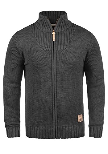 Solid Poul Herren Strickjacke Cardigan Grobstrick Winter Pullover mit Stehkragen, Größe:L, Farbe:Dark Grey Melange (8288) von Solid