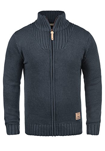 Solid Poul Herren Strickjacke Cardigan Grobstrick Winter Pullover mit Stehkragen, Größe:L, Farbe:Insignia Blue Melange (8991) von Solid