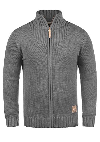 Solid Poul Herren Strickjacke Cardigan Grobstrick Winter Pullover mit Stehkragen, Größe:M, Farbe:Grey Melange (8236) von Solid