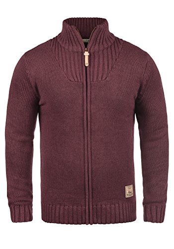 Solid Poul Herren Strickjacke Cardigan Grobstrick Winter Pullover mit Stehkragen, Größe:M, Farbe:Wine Red Melange (8985) von Solid