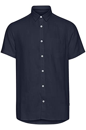Solid SDAllan SS SH Herren Kurzarmhemd aus Leinenmix Herrenhemd Hemd mit Kentkragen Knöpfe Regular fit, Größe:L, Farbe:Insignia Blue (194010) von Solid