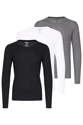 !Solid SDBasil Herren Longsleeve Langarmshirt Basic Shirt im 2er Pack oder 3 er Pack mit V- Ausschnitt 3er Pack Baumwollmischung Slim fit, Größe:M, Farbe:3er-Box-3 von !Solid