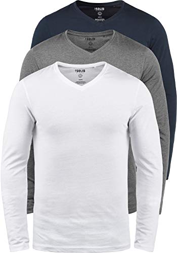 Solid SDBasil Herren Longsleeve Langarmshirt Basic Shirt im 2er Pack oder 3 er Pack mit V- Ausschnitt 3er Pack Baumwollmischung Slim fit, Größe:XXL, Farbe:3er-Box-1 von Solid