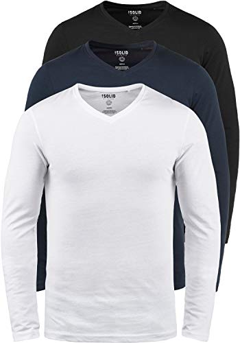 Solid SDBasil Herren Longsleeve Langarmshirt Basic Shirt im 2er Pack oder 3 er Pack mit V- Ausschnitt 3er Pack Baumwollmischung Slim fit, Größe:XXL, Farbe:3er-Box-2 von Solid