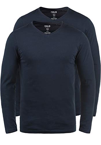Solid SDBasil Herren Longsleeve Langarmshirt Shirt Basic im 2er Pack oder 3 er Pack mit V- Ausschnitt im 2er Pack Baumwollmischung Slim fit, Größe:XXL, Farbe:Insignia Blue (1991) von Solid