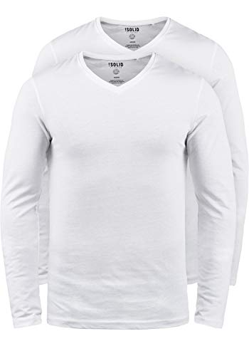 Solid SDBasil Herren Longsleeve Langarmshirt Shirt Basic im 2er Pack oder 3 er Pack mit V- Ausschnitt im 2er Pack Baumwollmischung Slim fit, Größe:XXL, Farbe:White (0001) von Solid