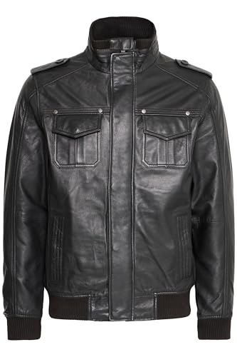 !Solid SDCamash Herren Lederjacke Bikerjacke Echtleder Jacke mit Stehkragen Eingrifftaschen Rippbündchen 100% Schafsleder Regular fit, Größe:2XL, Farbe:Black (S9000) von !Solid