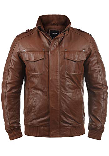 !Solid SDCamash Herren Lederjacke Bikerjacke Echtleder Jacke mit Stehkragen Eingrifftaschen Rippbündchen 100% Schafsleder Regular fit, Größe:M, Farbe:Golden Bro (5063) von !Solid
