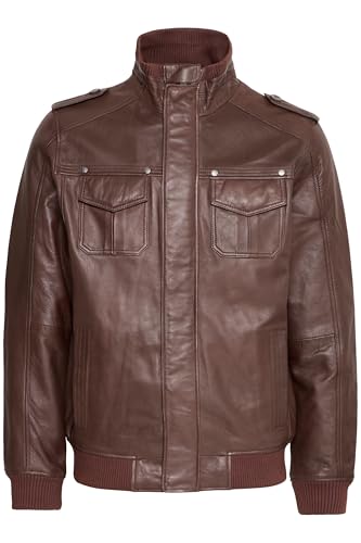 !Solid SDCamash Herren Lederjacke Bikerjacke Echtleder Jacke mit Stehkragen Eingrifftaschen Rippbündchen 100% Schafsleder Regular fit, Größe:S, Farbe:Brown (5066) von !Solid