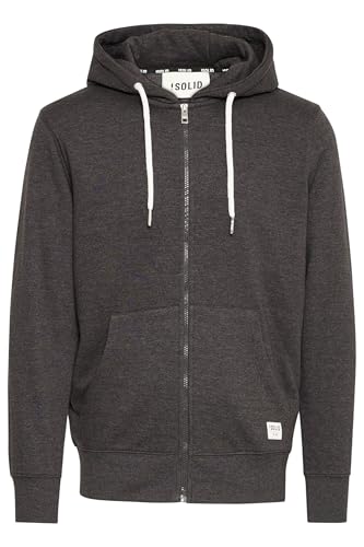 !Solid SDChali Herren Sweatjacke Zipper Sweater mit Kapuze Kordelzug Kängurutasche Rippbündchen Label-Details Regular fit, Größe:XXL, Farbe:Dark Grey Melange (1940071) von !Solid