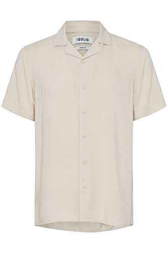 !Solid SDFeno Herren Kurzarmhemd Herrenhemd Hemd Bowlinghemd Cuba-Kragen Umlegekragen Oversize Fit Hochwertige Viskose-Qualität, Größe:2XL, Farbe:Oatmeal (130401) von !Solid
