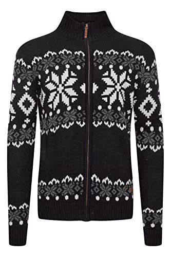 !Solid SDNoran Herren Strickjacke Cardigan Grobstrick mit Stehkragen und Reißverschluss Norweger Muster, Größe:2XL, Farbe:Black (799000) von !Solid