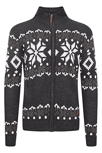 !Solid SDNoran Herren Strickjacke Cardigan Grobstrick mit Stehkragen und Reißverschluss Norweger Muster, Größe:3XL, Farbe:DAR Grey M (798288) von !Solid