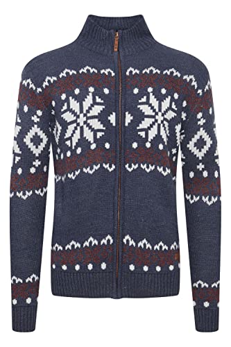 !Solid SDNoran Herren Strickjacke Cardigan Grobstrick mit Stehkragen und Reißverschluss Norweger Muster, Größe:L, Farbe:INS BL Mel (7989915) von !Solid