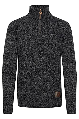 !Solid SDPankraz Herren Strickpullover Troyer Grobstrick Pullover mit Zopfstrickmuster Reißverschluss 100% Baumwolle Regular fit, Größe:L, Farbe:Black (9000) von !Solid