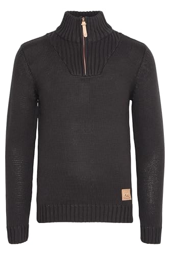 !Solid SDPetro Herren Strickpullover Troyer Grobstrick Pullover mit Troyerkragen Rippbündchen Label-Details Baumwollmischung Regular fit, Größe:M, Farbe:Black (9000) von !Solid