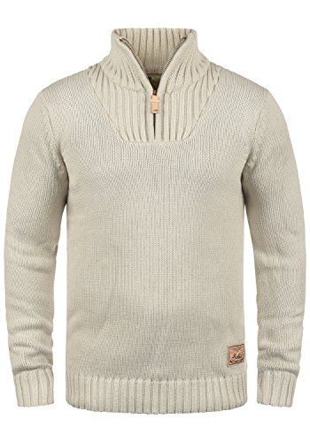 Solid SDPetro Herren Strickpullover Troyer Grobstrick Pullover mit Troyerkragen Rippbündchen Label-Details Baumwollmischung Regular fit, Größe:M, Farbe:Oyster Grey (8215) von Solid