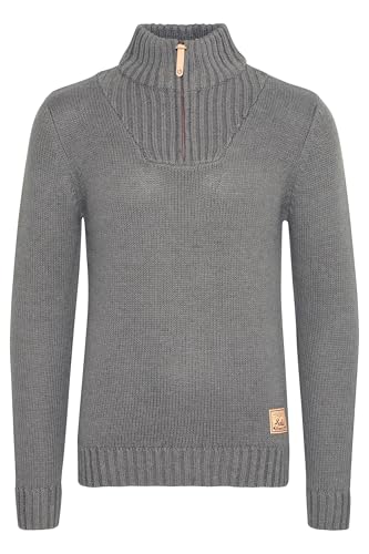!Solid SDPetro Herren Strickpullover Troyer Grobstrick Pullover mit Troyerkragen Rippbündchen Label-Details Baumwollmischung Regular fit, Größe:XL, Farbe:Grey Melange (8236) von !Solid