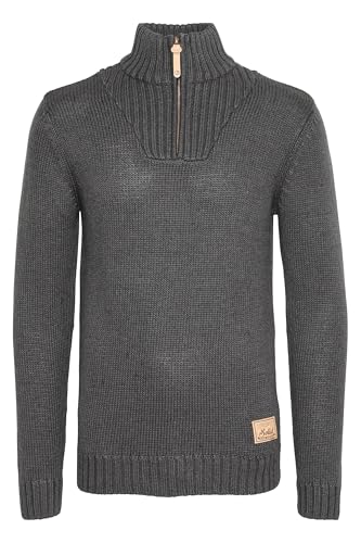!Solid SDPetro Herren Strickpullover Troyer Grobstrick Pullover mit Troyerkragen Rippbündchen Label-Details Baumwollmischung Regular fit, Größe:XXL, Farbe:Dark Grey Melange (8288) von !Solid